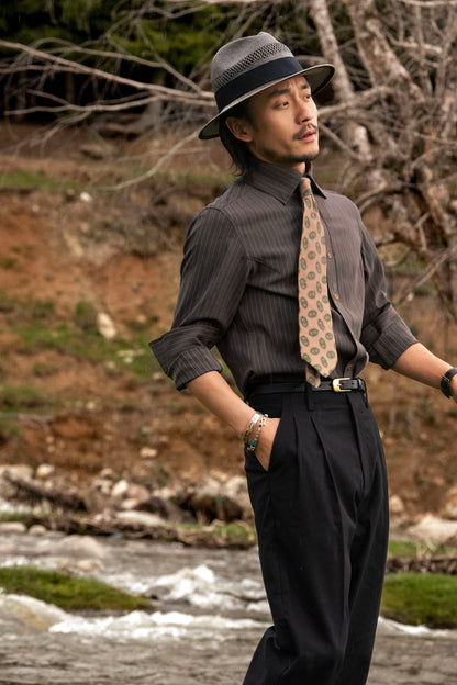 British style high-end French shirt men's Vintage retro yuppie suit striped long-sleeved shirt