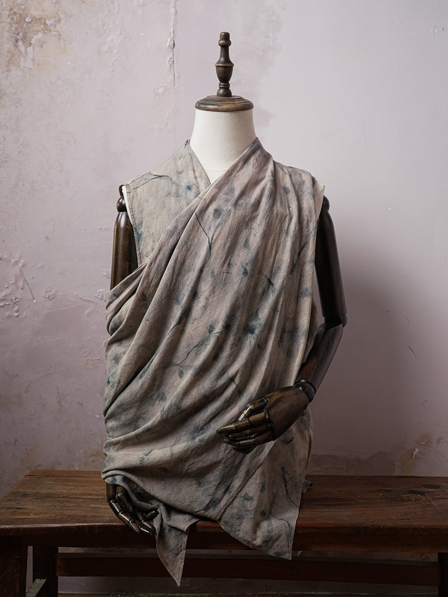 SOARIN WORLD Avant-Garde Artisan Draped Multi-Wear Cotton-Linen Asymmetric Vest DCZ262TB108