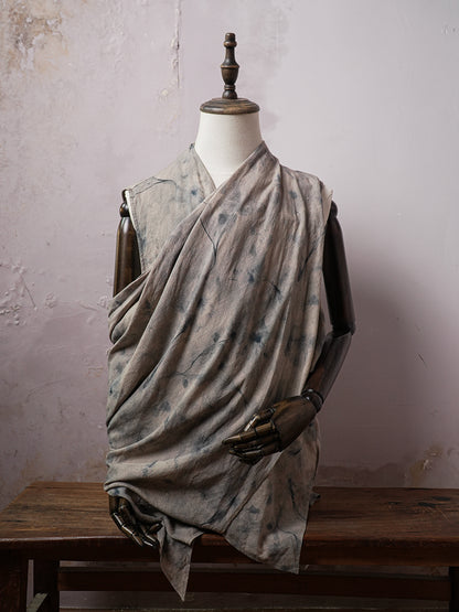 SOARIN WORLD Avant-Garde Artisan Draped Multi-Wear Cotton-Linen Asymmetric Vest DCZ262TB108