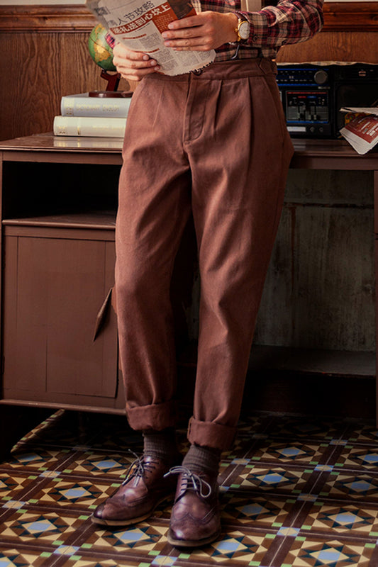 Ami Khaki Carrot Pants Men Retro American Workwear Style Straight Casual Gurga Nine-Point Suit Trousers