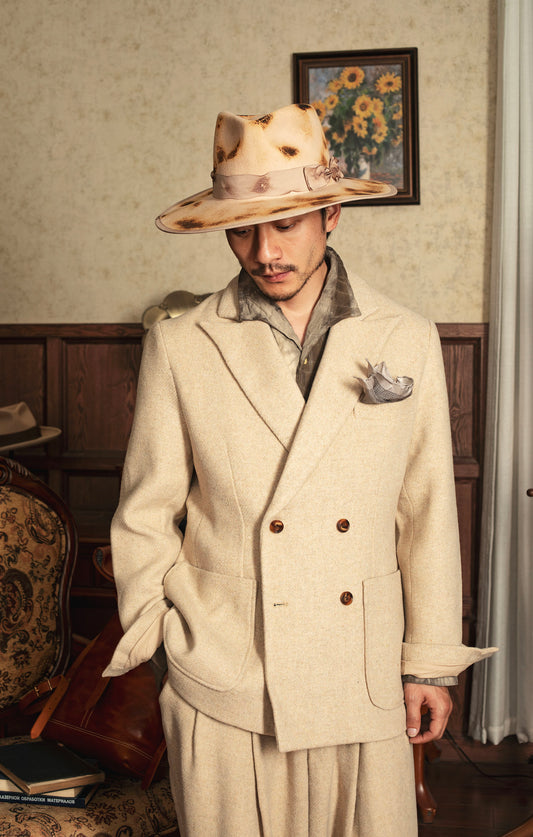 British style retro wool suit jacket for men Business formal casual double-breasted suit jacket