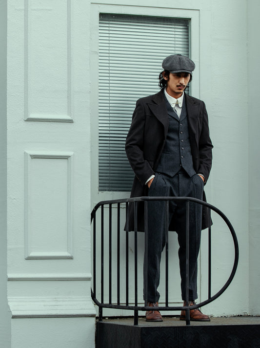 British style retro woolen mid-length coat for men knee-length slim trench coat for winter