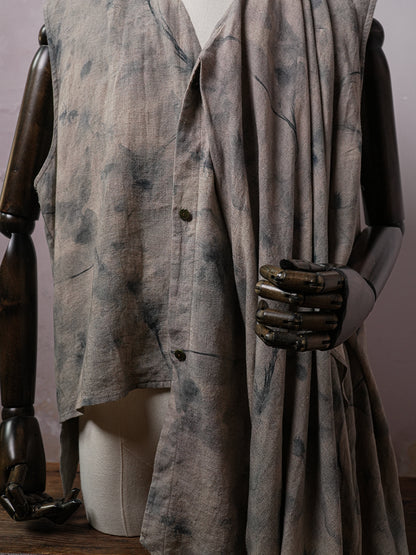 SOARIN WORLD Avant-Garde Artisan Draped Multi-Wear Cotton-Linen Asymmetric Vest DCZ262TB108