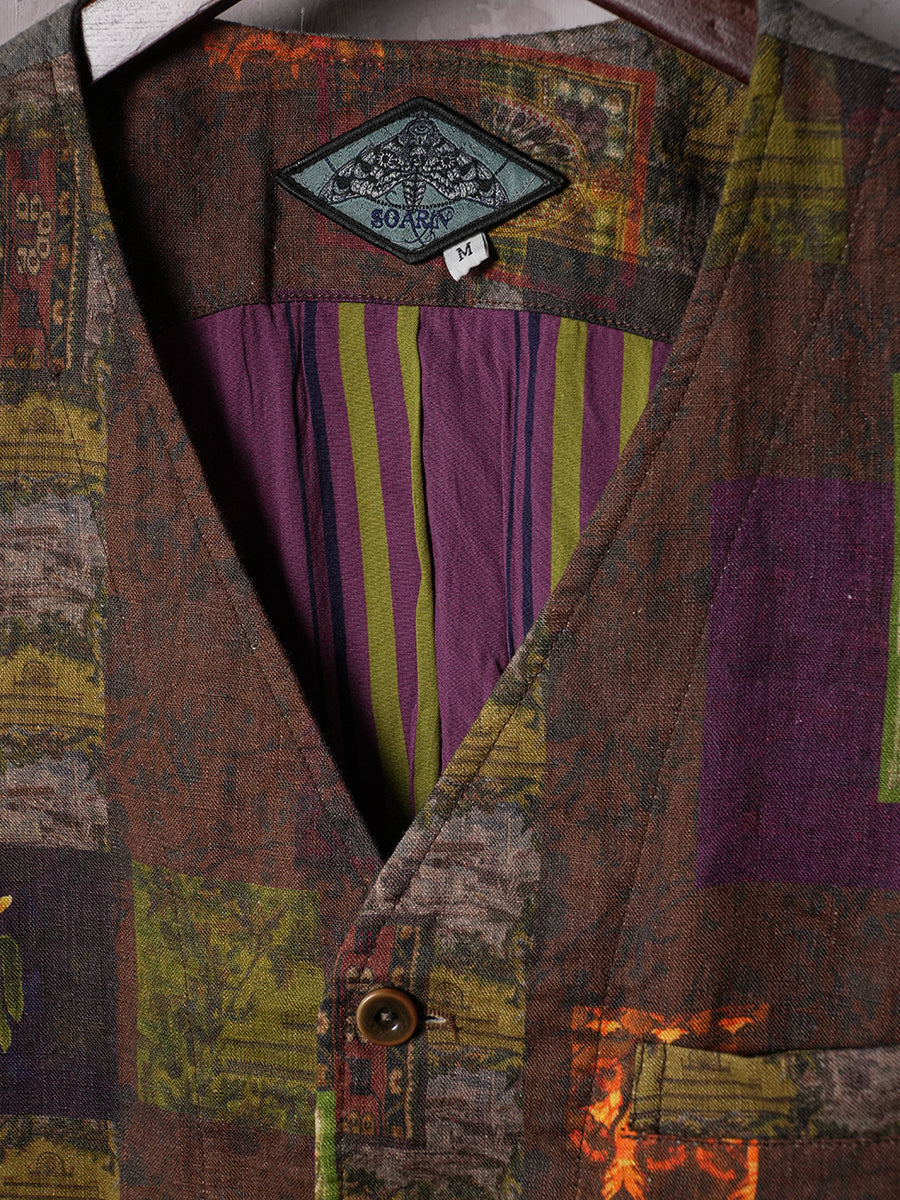 SOARIN WORLD Vintage Artisan Regular-Fit Printed Linen Tailored Vest N-DCZ253TB01