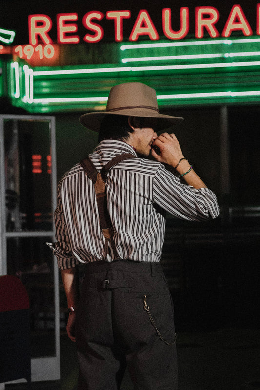 American retro style striped long-sleeved shirt men's Ami Khaki thick wear-resistant casual slim suit shirt