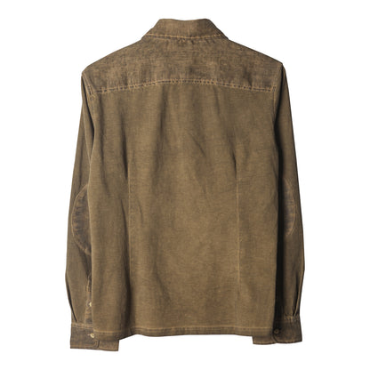 SOARIN WORLD Regular Fit Pigment Dyed Cotton Linen Patchwork Long Sleeve Shirt Z83C89