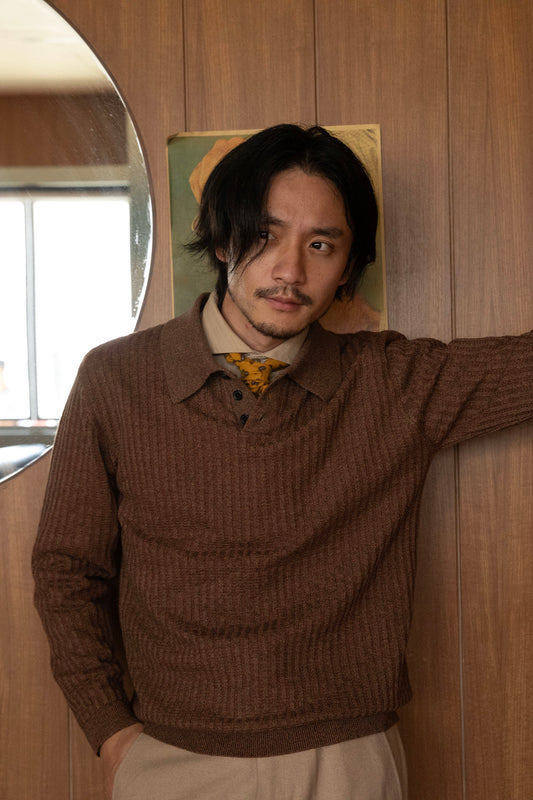 British retro style striped sweater men's lapel pullover casual slim knit sweater base layer sweater
