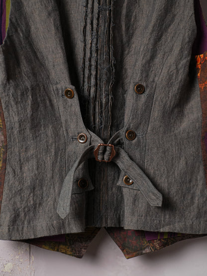 SOARIN WORLD Vintage Artisan Regular-Fit Printed Linen Tailored Vest N-DCZ253TB01