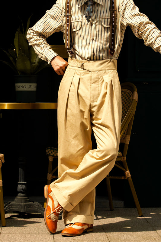 American retro style Gurga pants men's Naples high waist straight casual nine-point suit pants