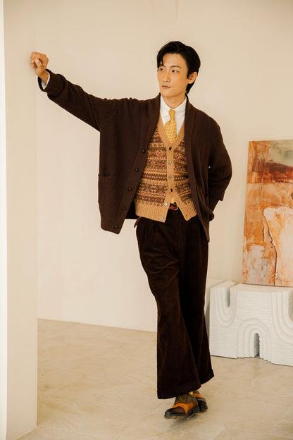British retro style shawl collar sweater cardigan men's Naples casual heavy warm knit sweater