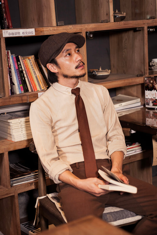 British retro style long sleeve linen shirt men's vintage drape business casual inner wear long sleeve shirt