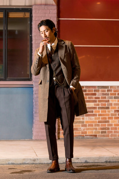 Retro yuppie herringbone woolen coat for men British style business casual suit winter trench coat