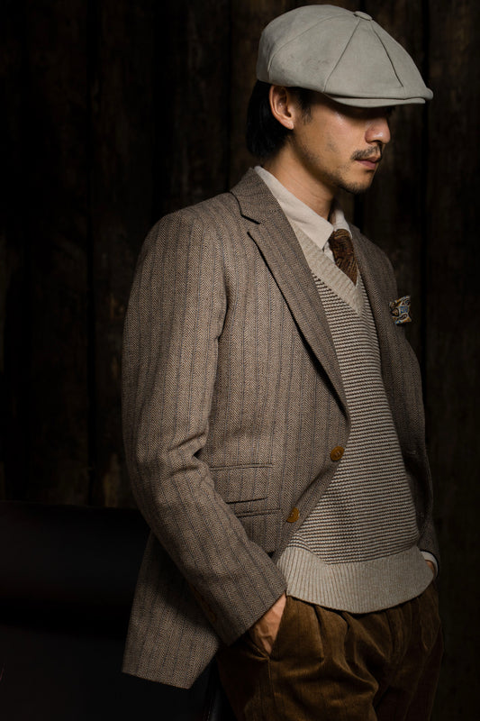 British style elegant high-end wool suit men's retro striped suit jacket