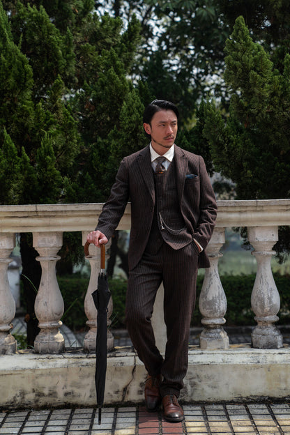 British retro wool men suit jacket Striped coarse pattern business formal casual slim suit