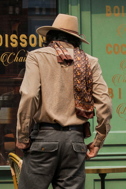 Independent retro design shirt men's original yuppie thin splicing casual ice silk long-sleeved shirt