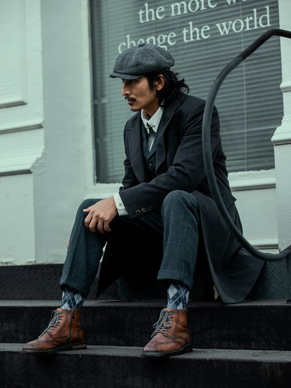 British style retro woolen mid-length coat for men knee-length slim trench coat for winter