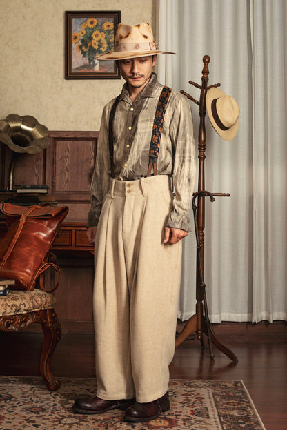 British retro wool high waist pants for men Business casual straight loose wool suit trousers