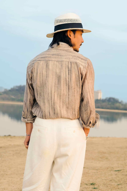 British retro striped long-sleeved shirt for men summer lightweight wrinkle-free cool casual shirt