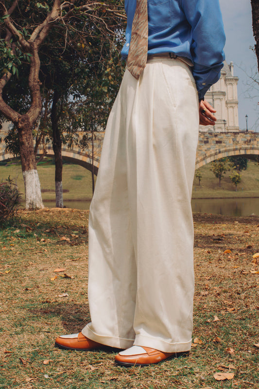 SOARIN Italian Naples white trousers men's Tencel business gentleman commuting straight drape long trousers