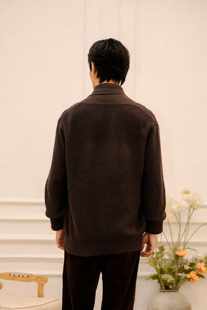 British retro style shawl collar sweater cardigan men's Naples casual heavy warm knit sweater