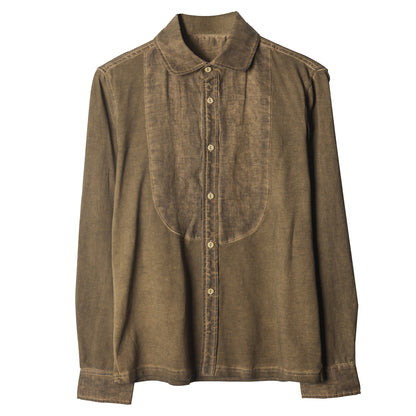SOARIN WORLD Regular Fit Pigment Dyed Cotton Linen Patchwork Long Sleeve Shirt Z83C89