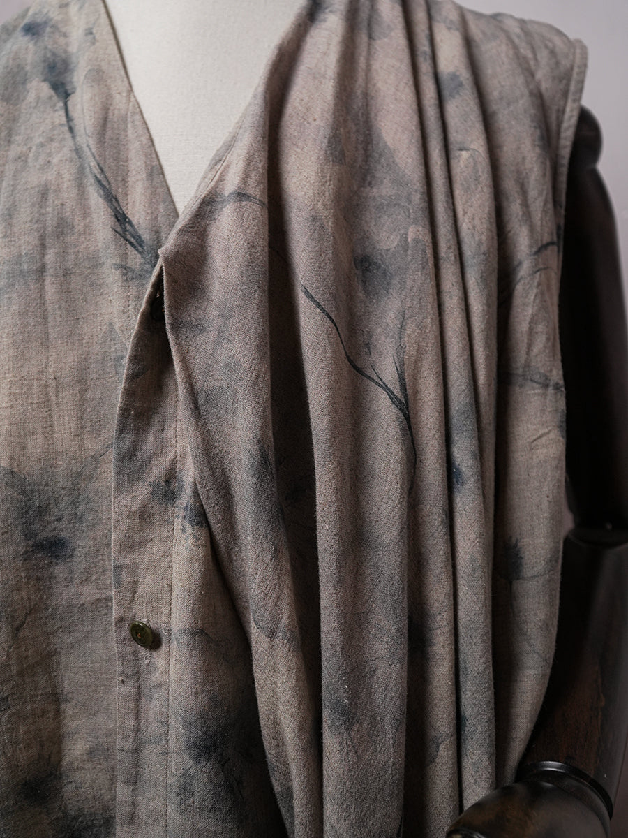 SOARIN WORLD Avant-Garde Artisan Draped Multi-Wear Cotton-Linen Asymmetric Vest DCZ262TB108