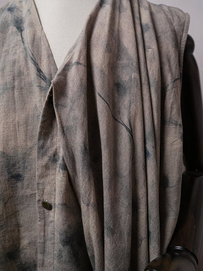 SOARIN WORLD Avant-Garde Artisan Draped Multi-Wear Cotton-Linen Asymmetric Vest DCZ262TB108
