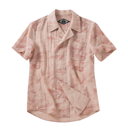 French retro double-breasted short-sleeved shirt for men Pink textured simple gentleman Cuban collar shirt