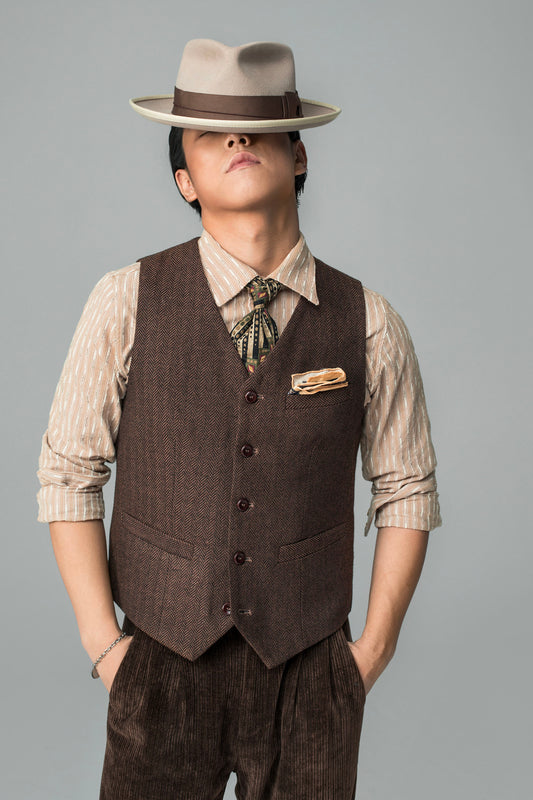 Independent retro British tweed suit vest men's vintage inspiration patchwork suit vest wool vest
