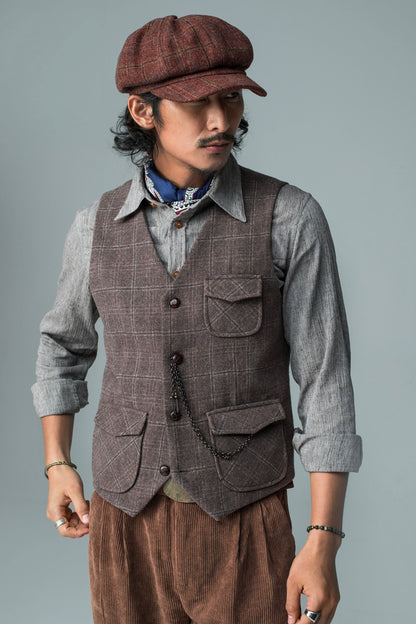 British retro plaid suit vest men's wool business casual suit vest slim vest