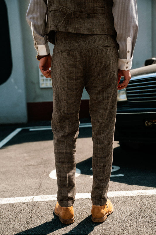 British retro style plaid suit pants for men Business casual slim fit nine-point pants plaid straight trousers