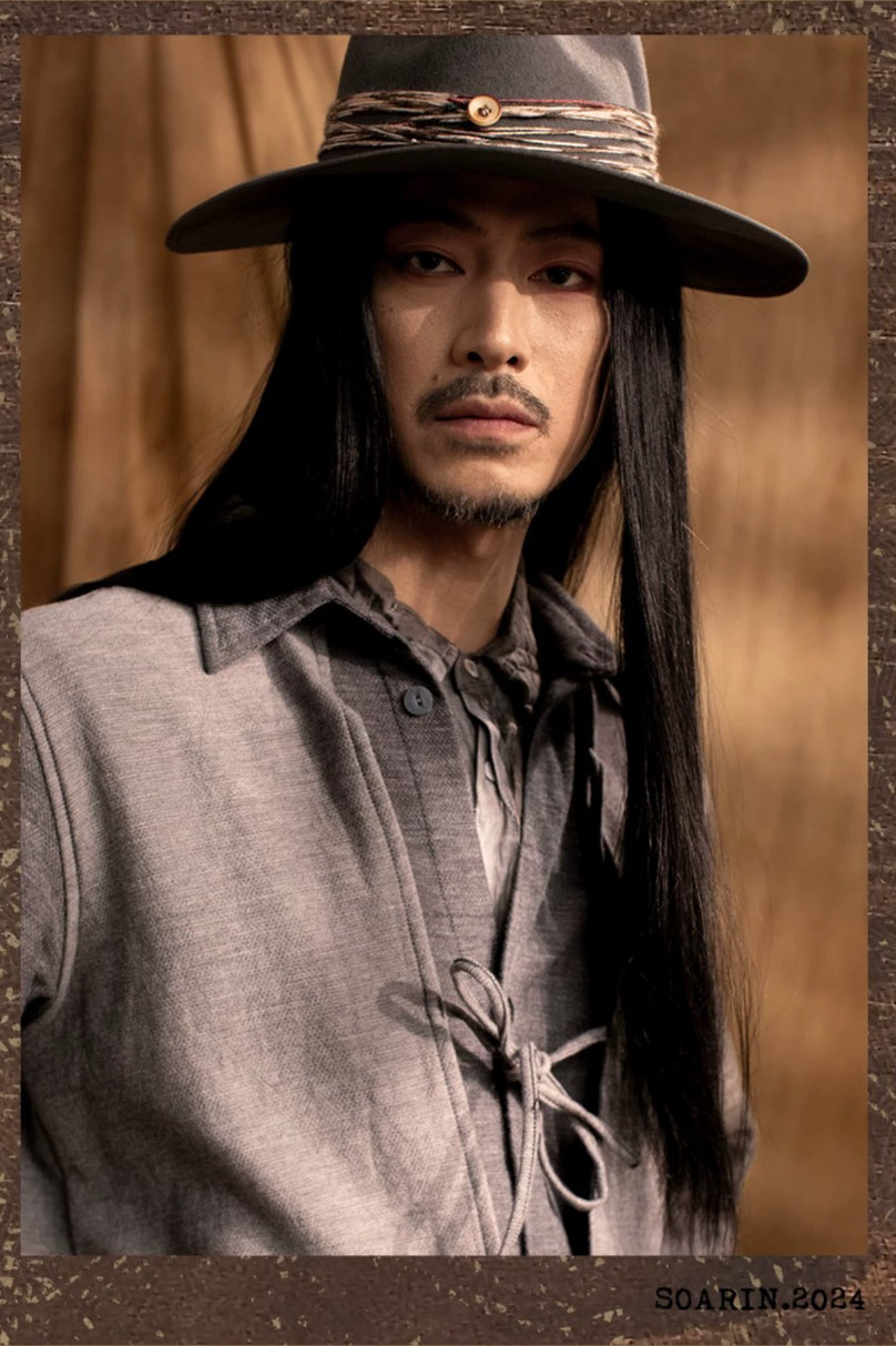 SOARIN WORLD Gai Yu Xia Series Relaxed Fit Slub Cotton Deconstructed Long Trench Coat DCZ233TC187