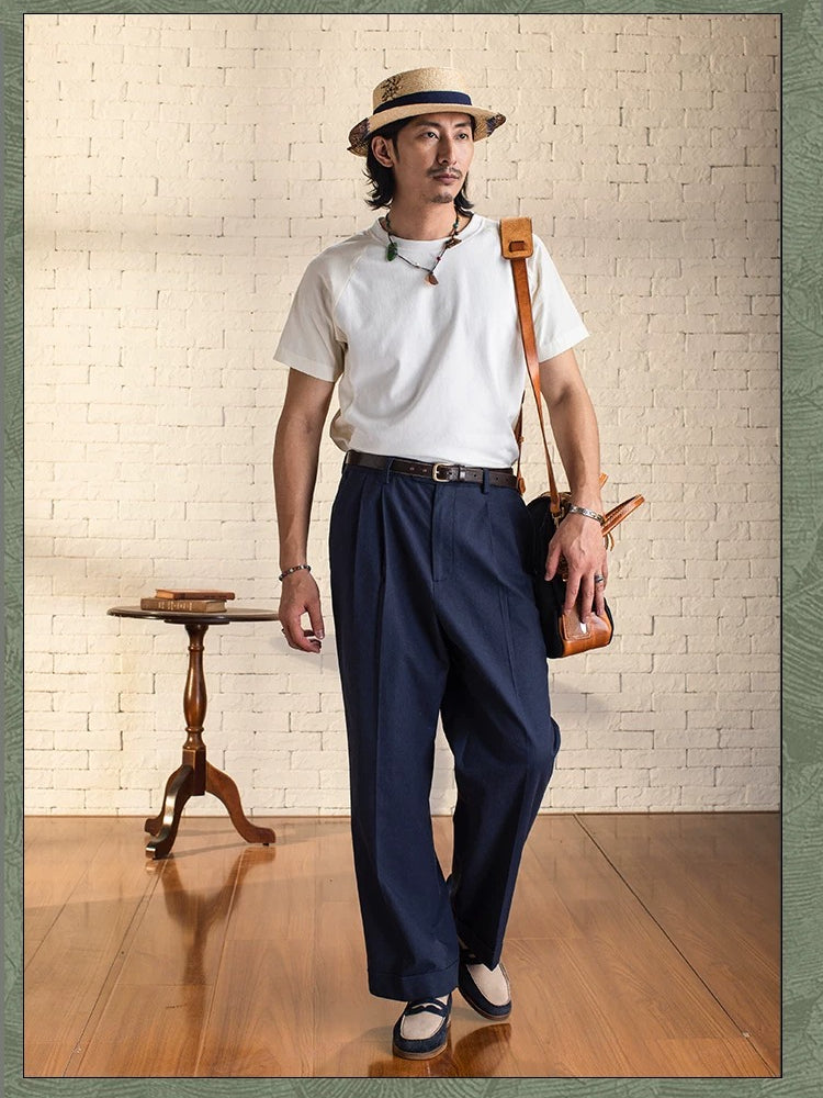 SOARIN Vintage Wide Leg Cotton Linen Blend Trousers JUKZ24218F157