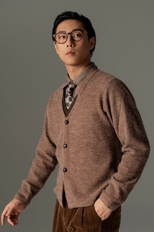 British retro style V-neck sweater cardigan men's autumn and winter slim knitted sweater jacket casual outer wear sweater