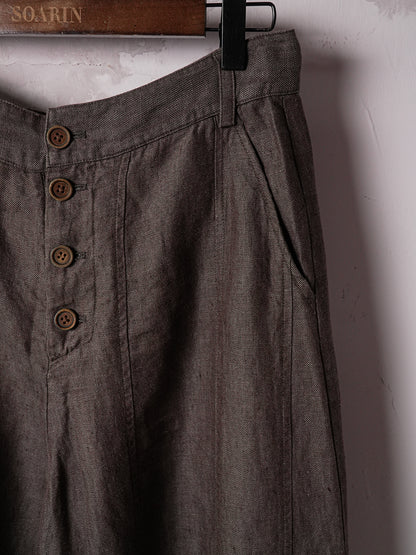 SOARIN WORLD Vintage Artisan Loose-Fit Linen-Hemp Blend Wide-Leg Trousers DCZ253TF247