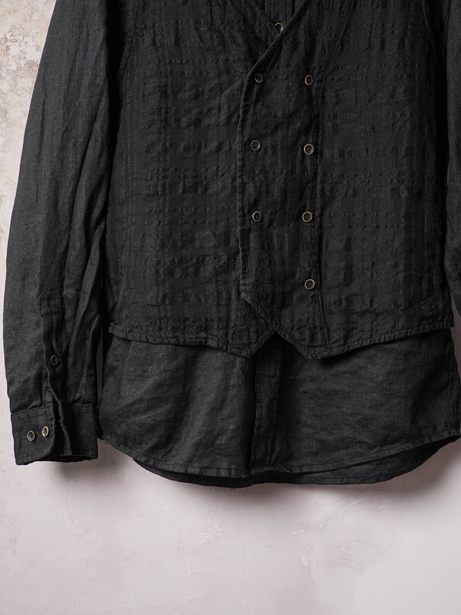 SOARIN WORLD Pioneer Wabi-Sabi Regular-Fit Crinkled Pure-Linen Two-Piece Set Shirt Vest N-DCZ253TC23