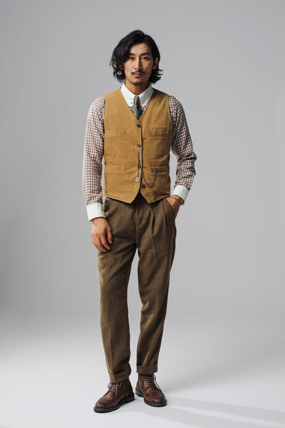 Ami Khaki Corduroy Vest Men American Retro Workwear Style Double-sided Vest Waistcoat