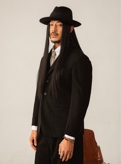 British style retro black suit jacket for men Winter woolen casual business formal wedding suit