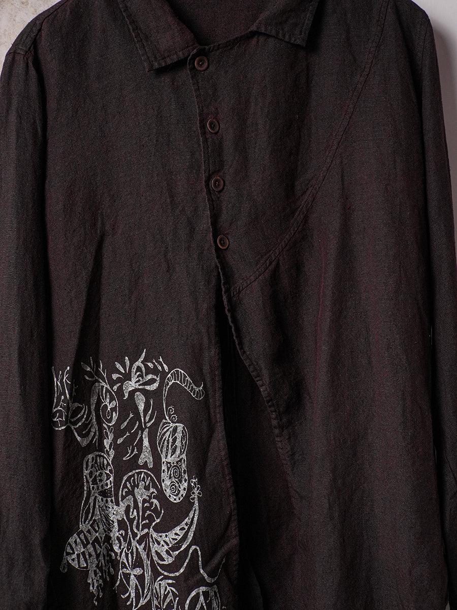 SOARIN WORLD Avant-Garde Artisan Regular-Fit Graffiti Pure-Linen Long-Sleeve Shirt LM262C06