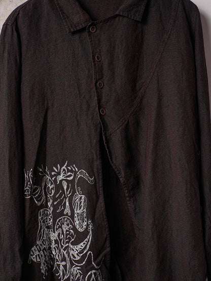 SOARIN WORLD Avant-Garde Artisan Regular-Fit Graffiti Pure-Linen Long-Sleeve Shirt LM262C06