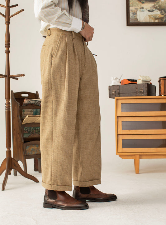 British retro style wool straight suit pants men's autumn and winter high-end business casual plaid trousers