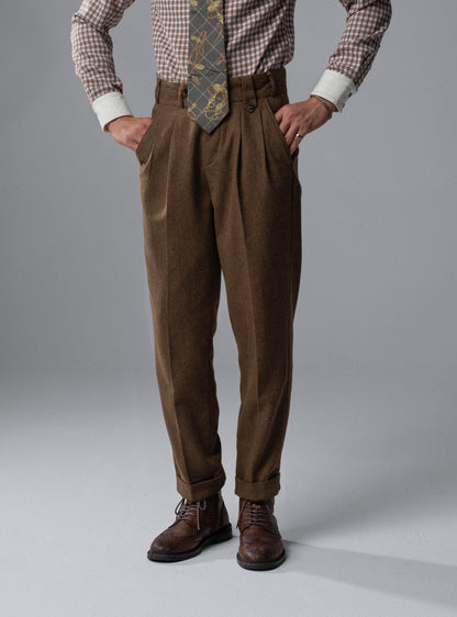 SOARIN original British retro wool trousers men's vintage style Gurga casual straight high waist suit nine-point trousers