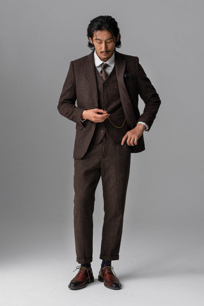 British retro wool men suit jacket Striped coarse pattern business formal casual slim suit