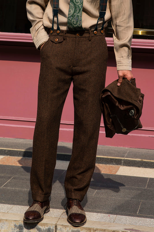 American retro style woolen nine-point trousers men's Ami khaki wool casual straight loose nine-point suit trousers
