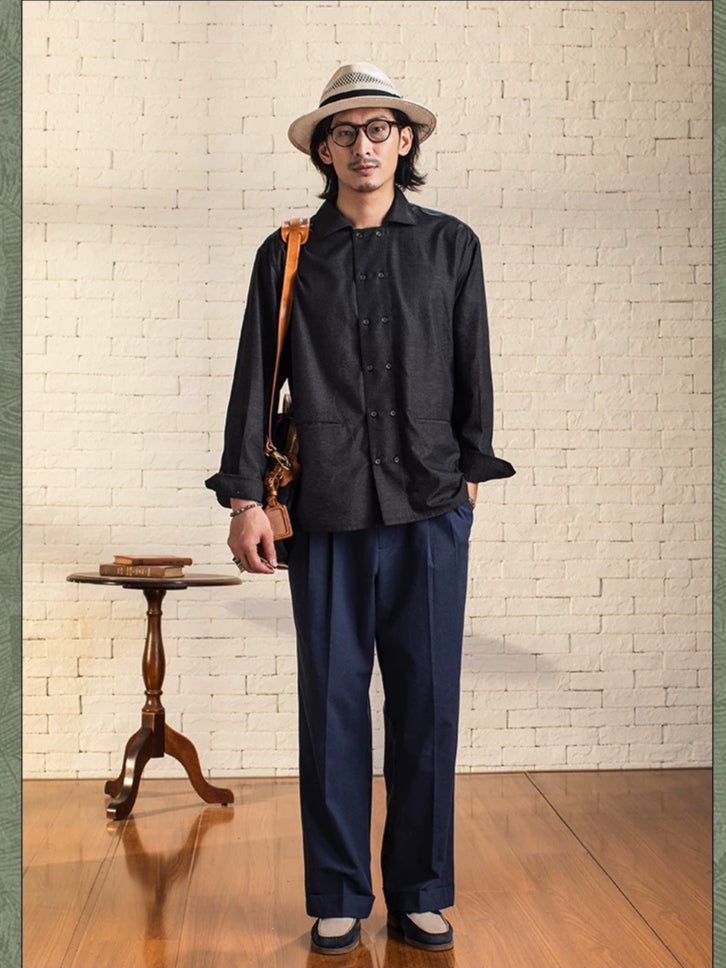 SOARIN Vintage Wide Leg Cotton Linen Blend Trousers JUKZ24218F157
