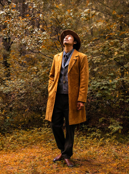Retro British style deerskin suit coat for men Autumn and winter yuppie below the knee mid-length suede trench coat
