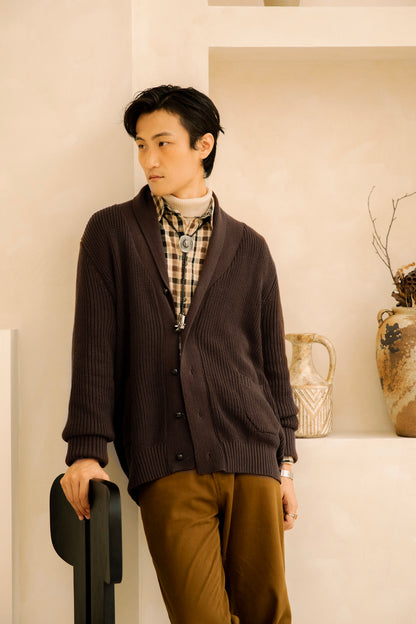 British retro style shawl collar sweater cardigan men's Naples casual heavy warm knit sweater