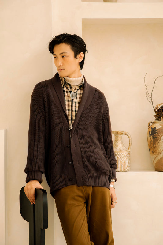 British retro style shawl collar sweater cardigan men's Naples casual heavy warm knit sweater