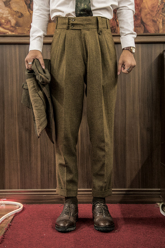 SOARIN original British retro wool trousers men's vintage style Gurga casual straight high waist suit nine-point trousers