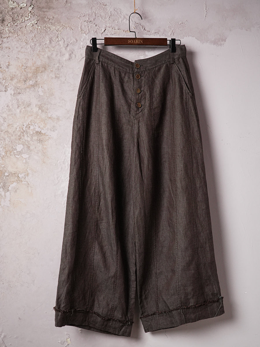 SOARIN WORLD Vintage Artisan Loose-Fit Linen-Hemp Blend Wide-Leg Trousers DCZ253TF247